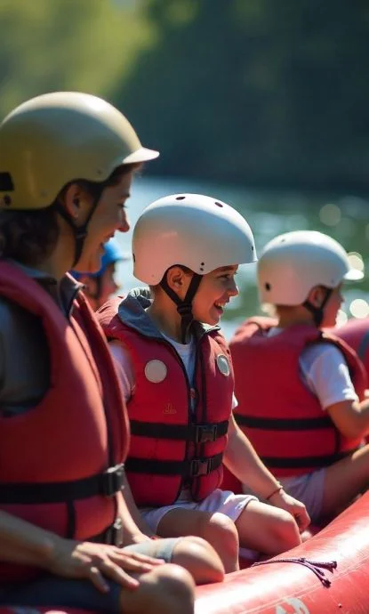Famille qui fait du rafting sur la Nive, au Pays Basque avec ARTEKA