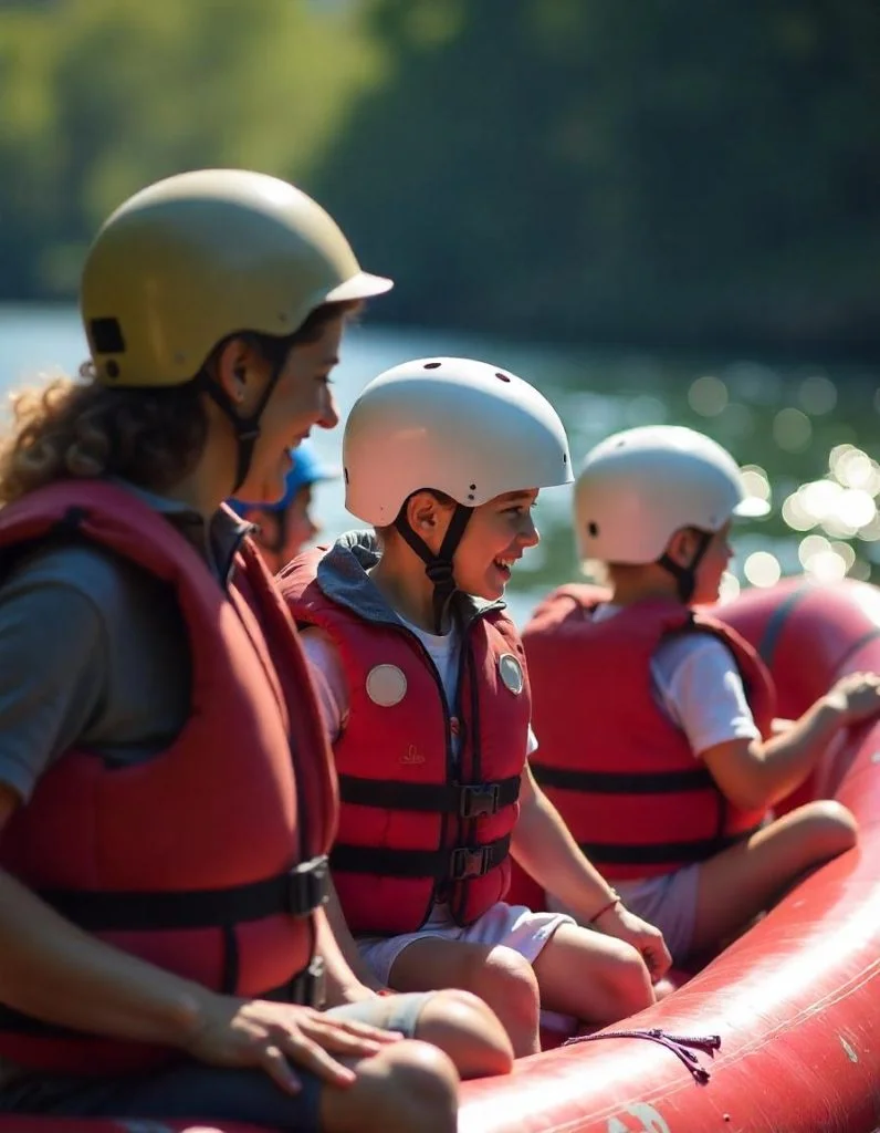 Famille qui fait du rafting sur la Nive, au Pays Basque avec ARTEKA